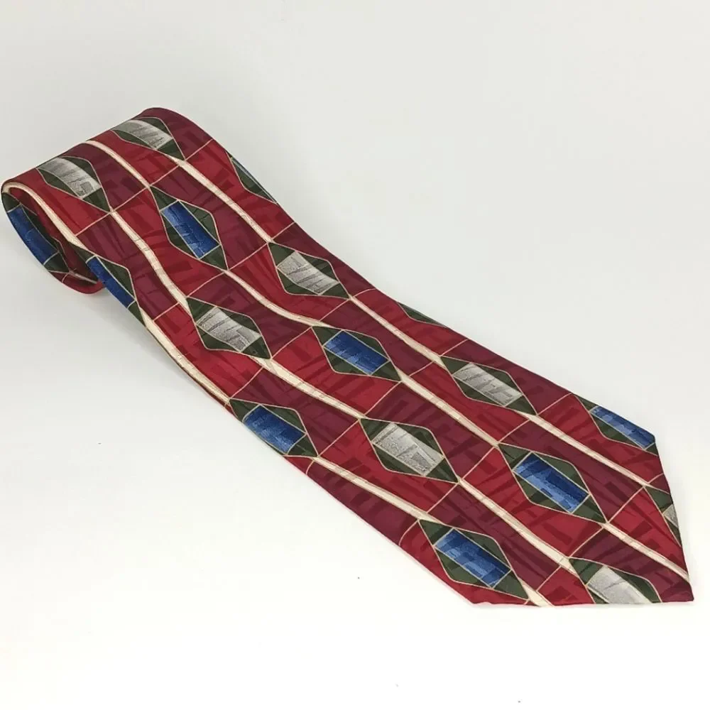GIVENCHY Men's Burgundy Geometric Silk Tie Vintage Luxury Designer USA